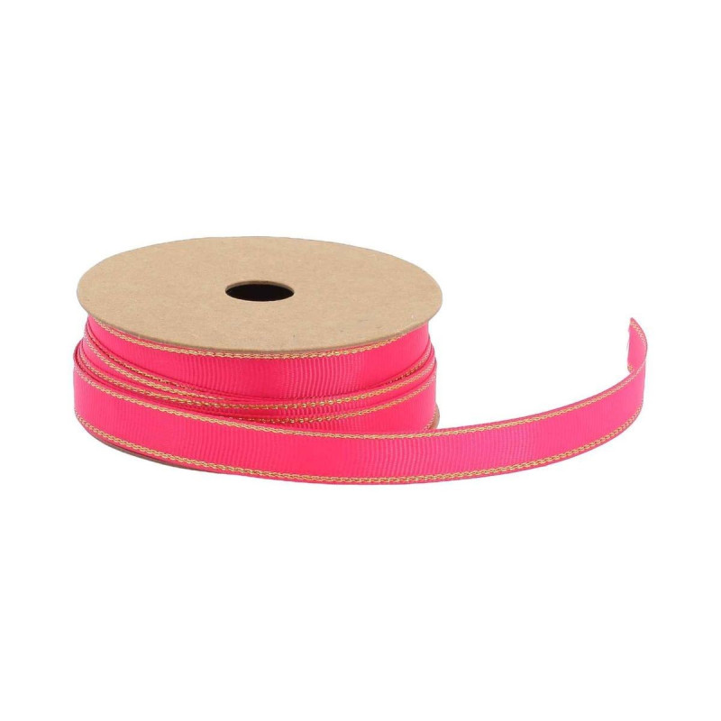 Ruban Tissu Framboise et Liseré Or 1cmx5