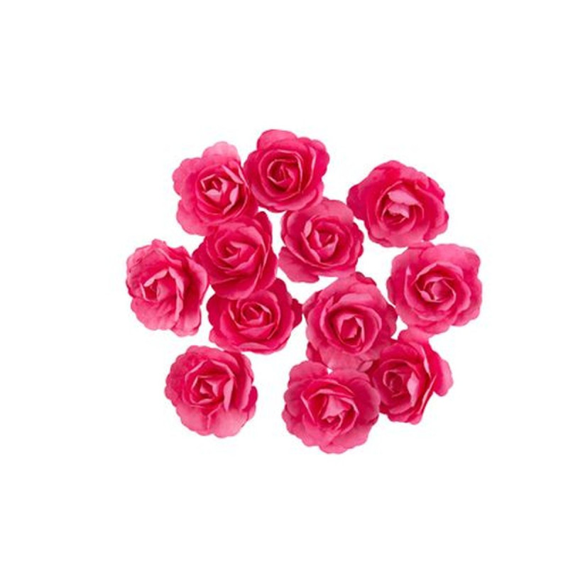 12 Roses Papier Fuchsia Ø3.5cm avec Adhé