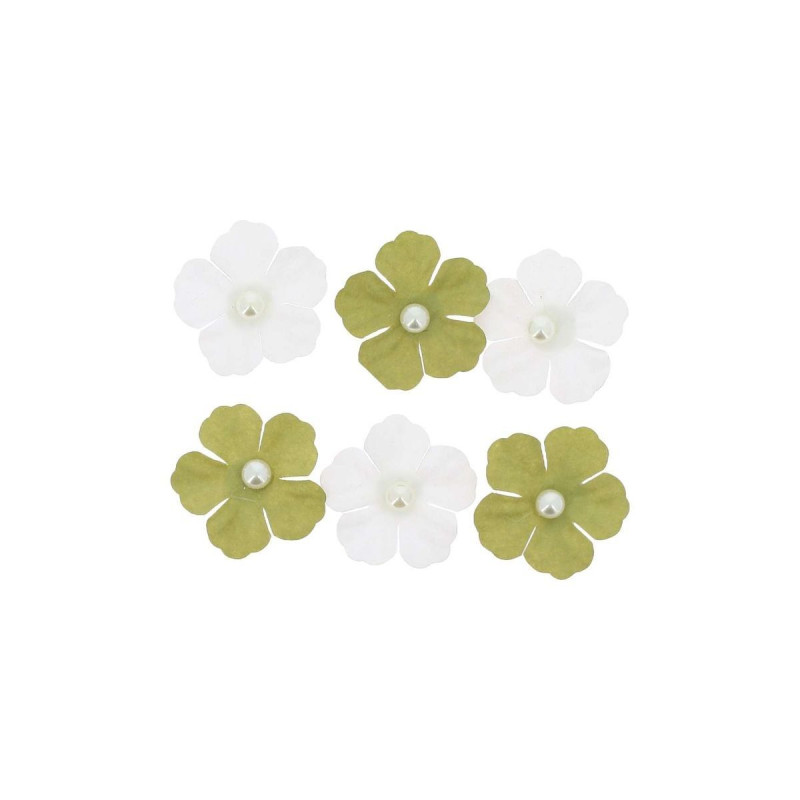 6 Fleurs Papier Vert Pistache et Perles