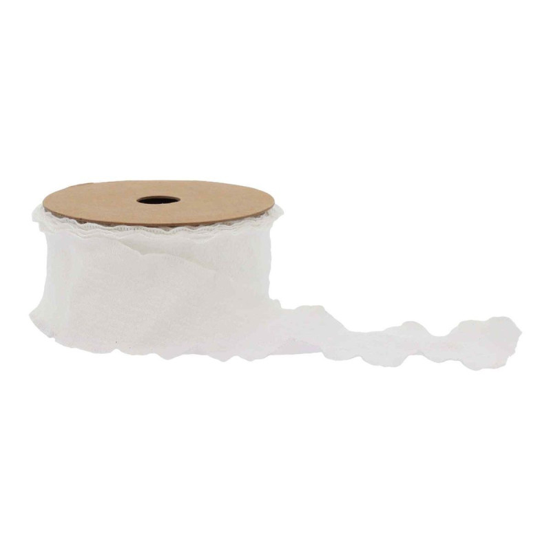 Ruban Bords Ondulés Tissu Froissé Blanc