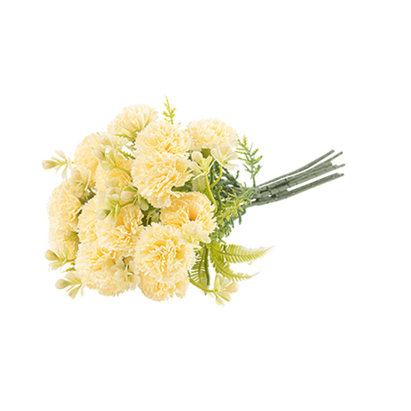 Bouquet de 16 Œillets Jaune Pâle et Feui