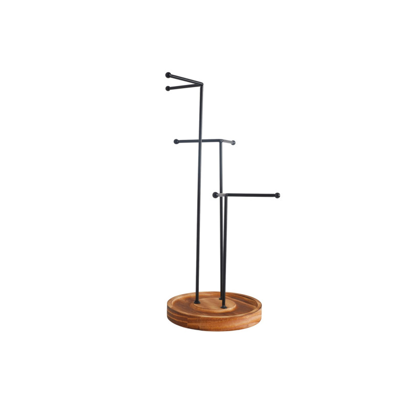 Porte bijoux metal noir sur socle bois