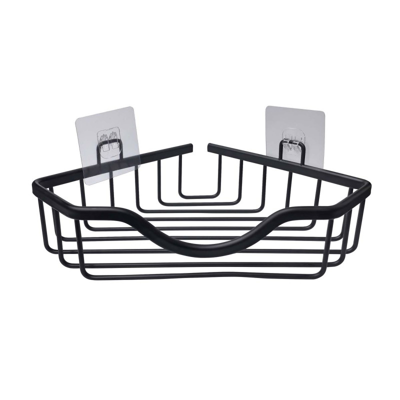 PANIER DOUCHE ANGLE FIL ALU NOIR + ADHES