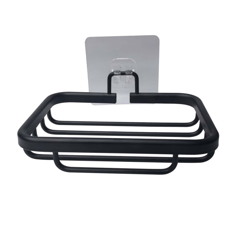 PORTE SAVON ALU NOIR + ADHESIF 5x14x10CM