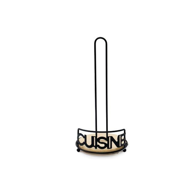 Porte-Essuie-Tout Cuisine 15x31cm | Métal Noir et Bois Industriel