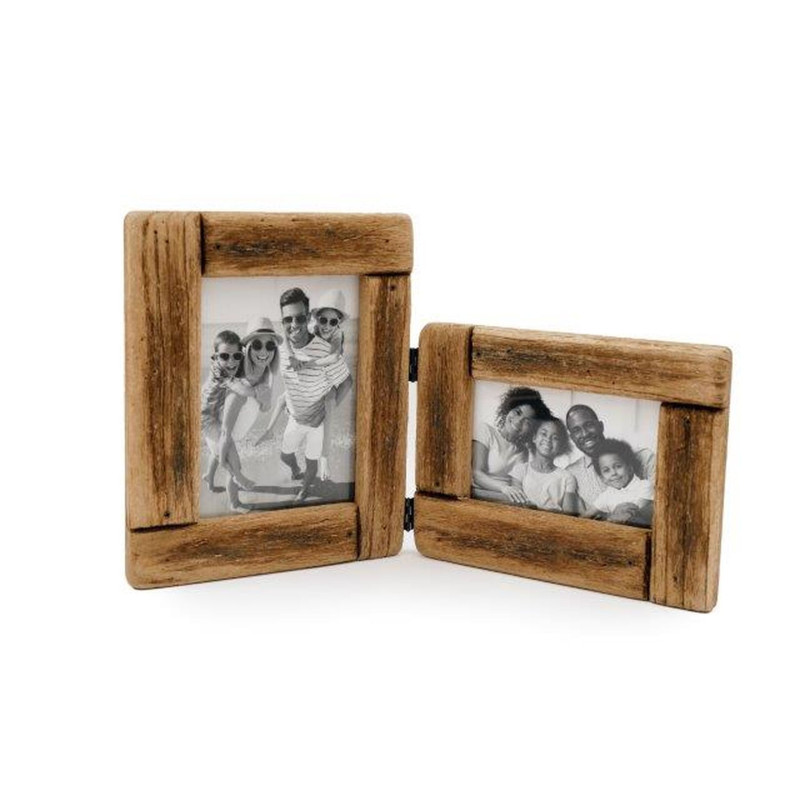 Cadre Photo Double en Bois de Paulownia Rustique - 44x25 cm Cadre Photo Double en Bois de Paulownia Rustique - 44x25 cm