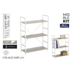 ETAGERE 3 TAB BLANC/BOIS 58,6X23,5XH80CM