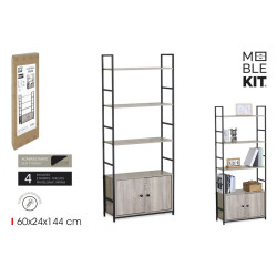 Bibliothèque Industrielle 4 Niveaux avec Portes - 60x24x144cm