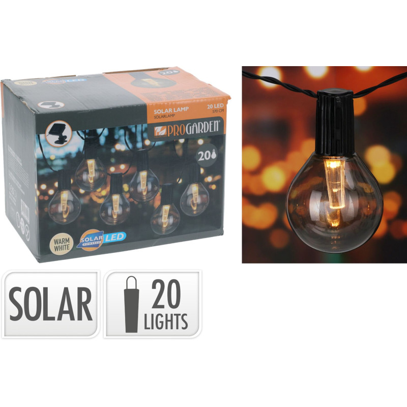 Guirlande Solaire 20 LED Globes Fumés Blanc Chaud 570 cm | ProGarden Guirlande Solaire 20 LED Globes Fumés Blanc Chaud 570 cm | ProGarden