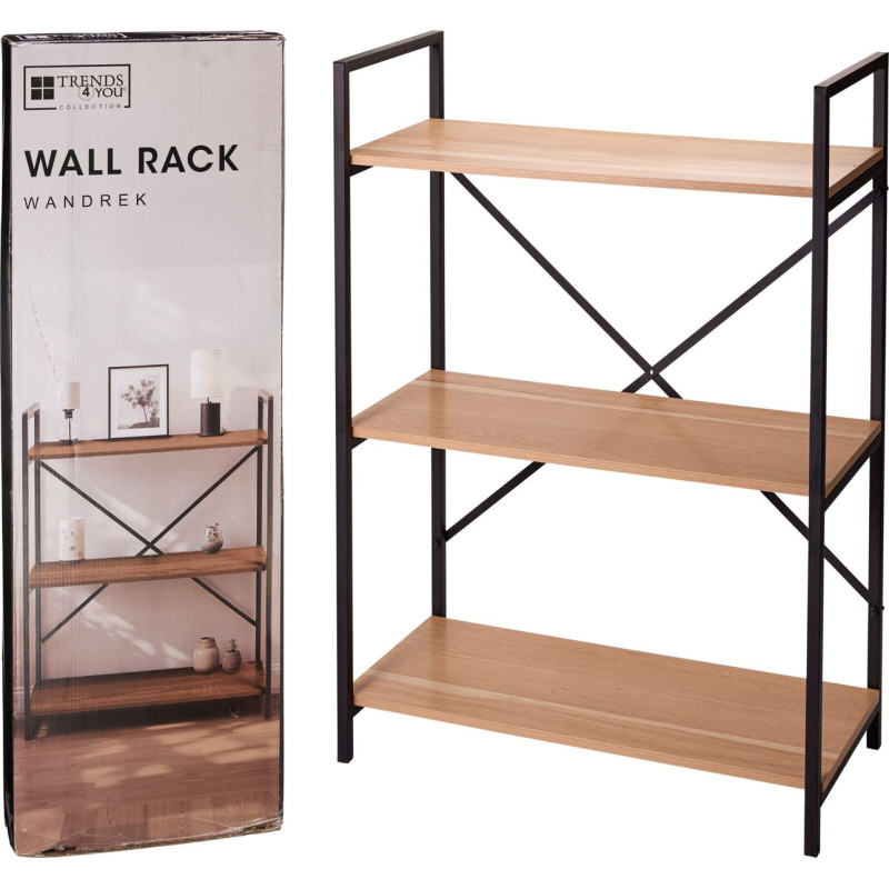 Étagère 3 niv 60xh84cm MDF et métal noir
