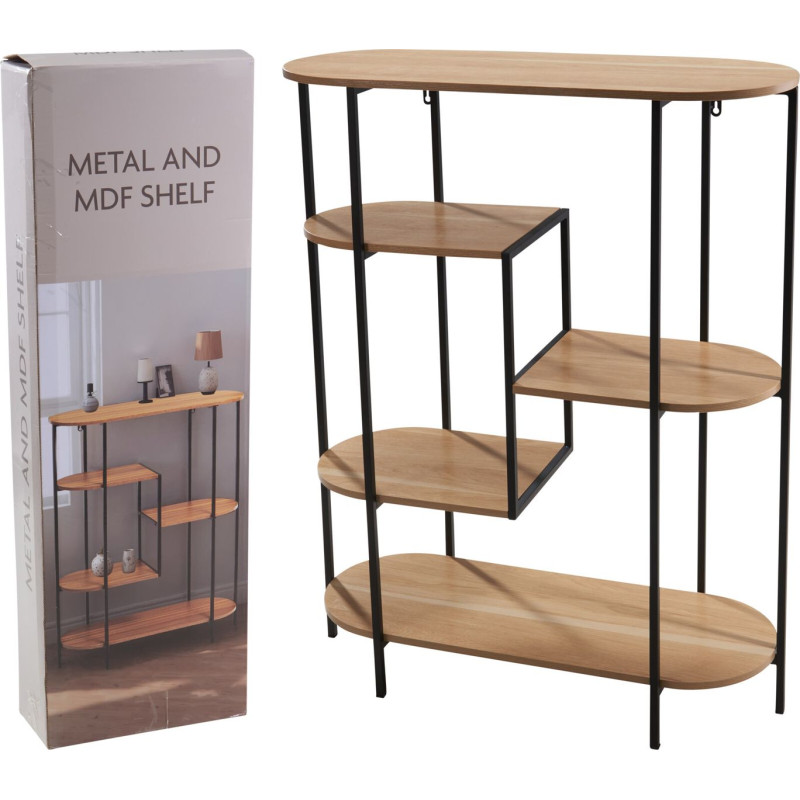 Étagère Design 5 Niveaux Décalés - Métal Noir et Bois MDF 95cm Étagère Design 5 Niveaux Décalés - Métal Noir et Bois MDF 95cm
