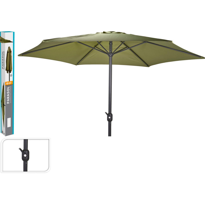 Parasol Droit Kaki Ø 3m - Mât 48mm avec Manivelle Parasol Droit Kaki Ø 3m - Mât 48mm avec Manivelle
