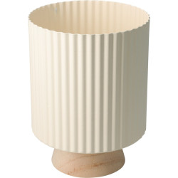 Cache-Pot Côtelé Écru sur Pied en Bois Ø 18 cm