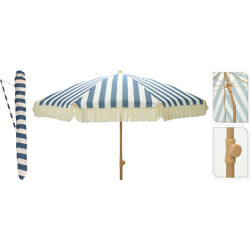 Parasol de Plage Droit Rayé Bleu 200 cm avec Franges | ProGarden