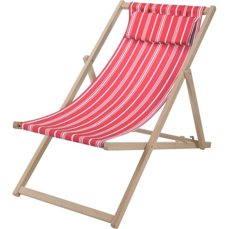 Chilienne Pliante en Hêtre et Tissu Rayé Rouge Chilienne Pliante en Hêtre et Tissu Rayé Rouge