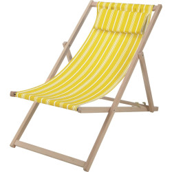 Chilienne Pliante en Hêtre et Tissu Rayé Jaune