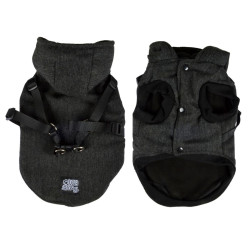 Manteau Chien Tweed Anthracite 45cm | Harnais Intégré & Polaire