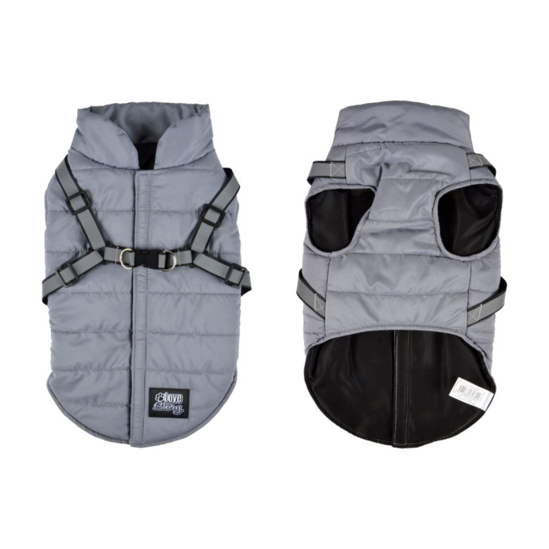 Doudoune Chien Grise 35cm | Harnais Réfléchissant & Zip Intégré Doudoune Chien Grise 35cm | Harnais Réfléchissant & Zip Intégré