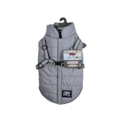 Doudoune Chien Grise 35cm | Harnais Réfléchissant & Zip Intégré