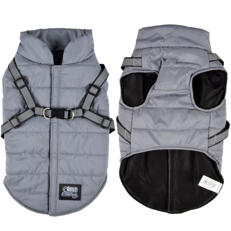 Doudoune Chien XL Grise 55 cm | Harnais Réfléchissant & Zip Doudoune Chien XL Grise 55 cm | Harnais Réfléchissant & Zip