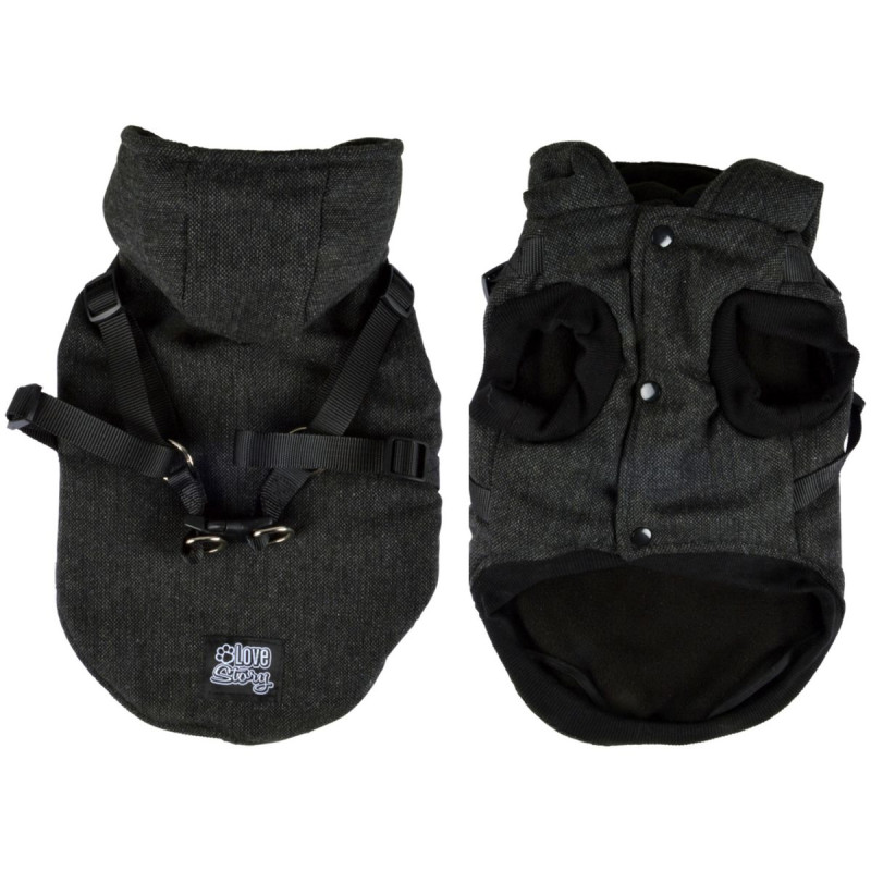 Manteau Chien XL Tweed Anthracite 55cm | Capuche & Harnais Intégré Manteau Chien XL Tweed Anthracite 55cm | Capuche & Harnais Intégré