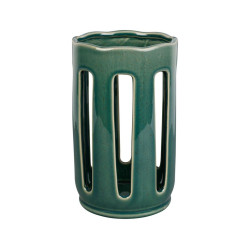 Porte-ustensiles en Grès Organic Émeraude D12 cm | Design Ajouré