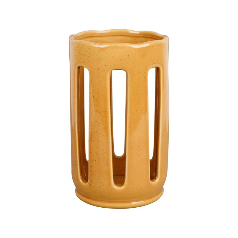 Porte-ustensiles en Grès Organic Moutarde D12 cm | Design Ajouré
