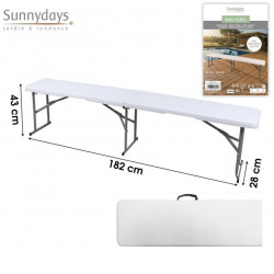 Banc de Jardin Pliable Réception 180 cm - Blanc et Métal Gris