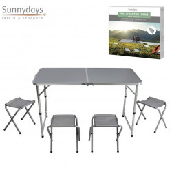 Table de Camping Pliable Aluminium + 4 Tabourets | 120x60 cm