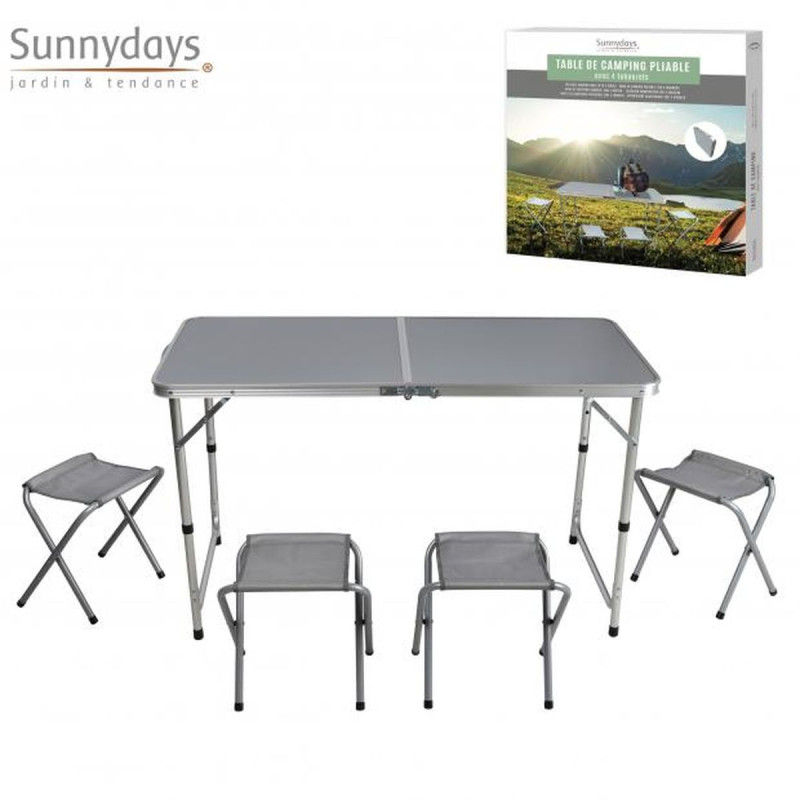 Table de Camping Pliable Aluminium + 4 Tabourets | 120x60 cm Table de Camping Pliable Aluminium + 4 Tabourets | 120x60 cm