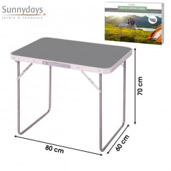 Table de Camping Pliable Sunnydays - Aluminium Gris 80x60 cm