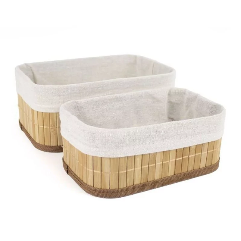 Set de 2 Paniers de Rangement en Bambou Naturel - 2 Tailles Set de 2 Paniers de Rangement en Bambou Naturel - 2 Tailles