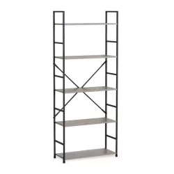 Étagère 5 Niveaux Métal Noir et Bois - 60 x 24 x 144 cm | Moblekit