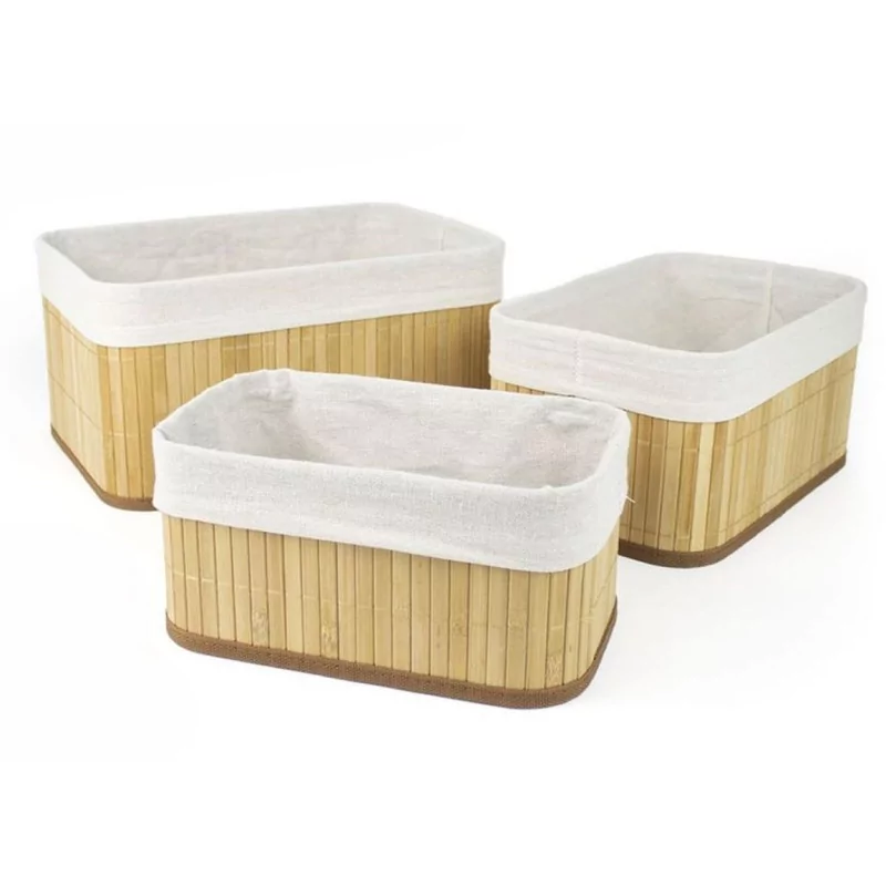 Set de 3 Paniers de Rangement en Bambou Naturel | Confortime Set de 3 Paniers de Rangement en Bambou Naturel | Confortime