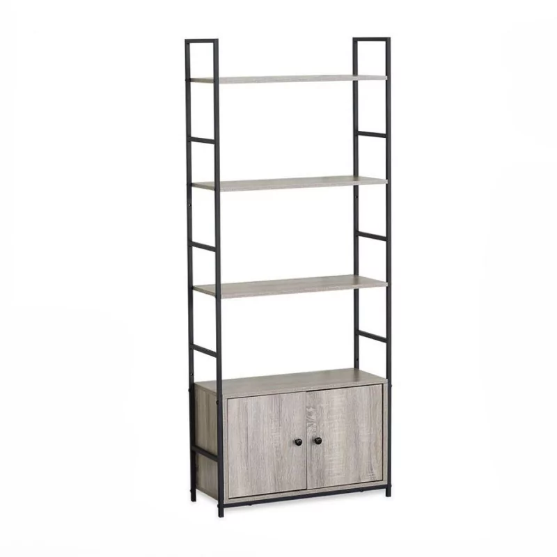 ETAGERE 4 TAB +PORTES NOIR/BOIS 60X24XH1