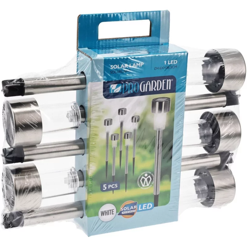Set de 5 Bornes Solaires Inox à Piquer - Balisage Jardin LED Set de 5 Bornes Solaires Inox à Piquer - Balisage Jardin LED
