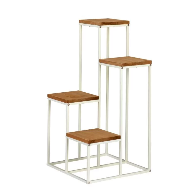Porte-Plante Escalier 4 Étages Blanc et Bois - 67 cm Porte-Plante Escalier 4 Étages Blanc et Bois - 67 cm