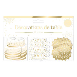 Trio Décoration de Table "Joyeux Anniversaire" Doré | 60 Stickers