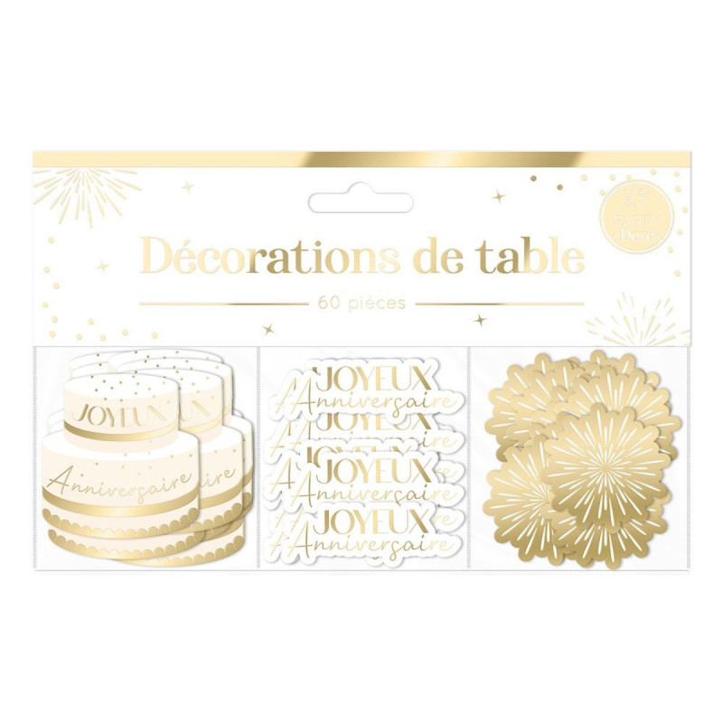 Trio Décoration de Table "Joyeux Anniversaire" Doré | 60 Stickers Trio Décoration de Table "Joyeux Anniversaire" Doré | 60 Stickers