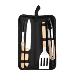 Set 4 Ustensiles Barbecue Elite avec Mallette | Inox & Bois
