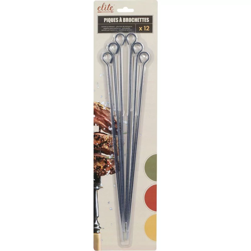 Lot de 12 Piques à Brochette Elite - Métal 44 cm Lot de 12 Piques à Brochette Elite - Métal 44 cm