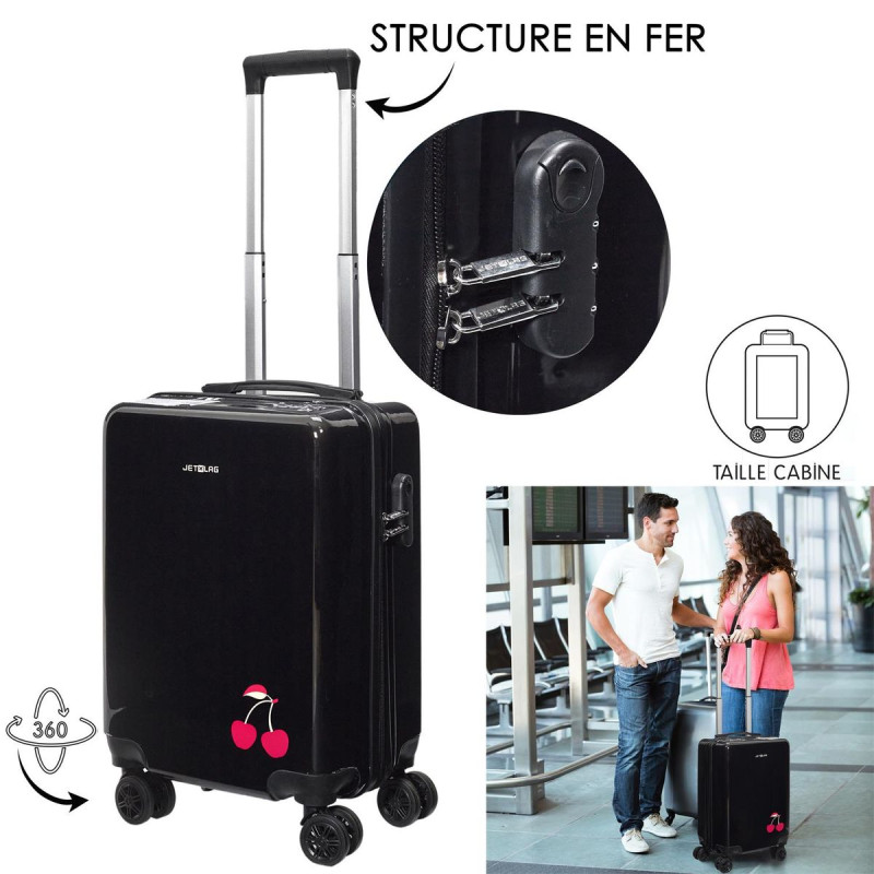 VALISE CABINE NOIR CERISE 28L