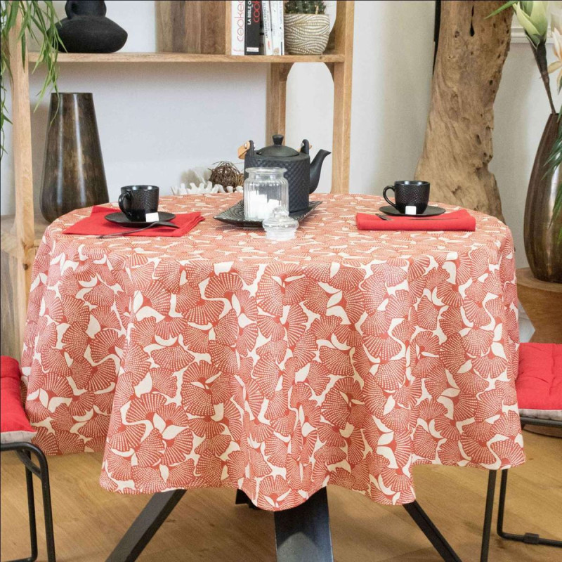 Nappe Ronde Ginkgo Brique 150 cm Enduite Nappe Ronde Ginkgo Brique 150 cm Enduite