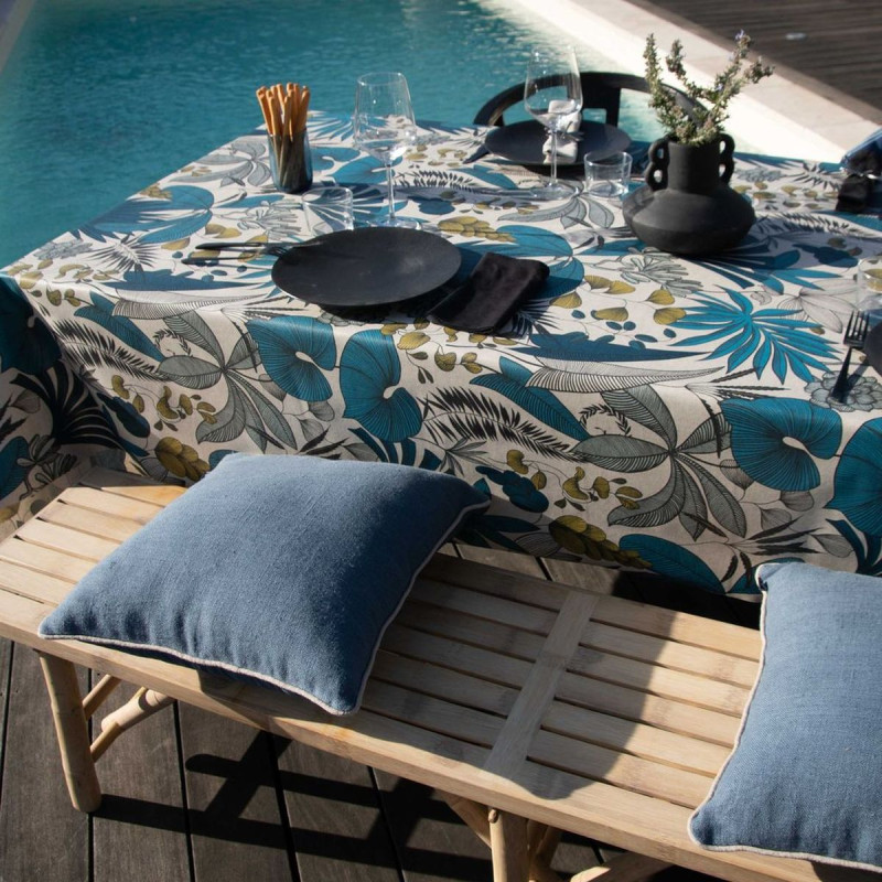 Nappe Rectangulaire Lombok Turquoise 200x150 cm Enduite Antitache Nappe Rectangulaire Lombok Turquoise 200x150 cm Enduite Antitache