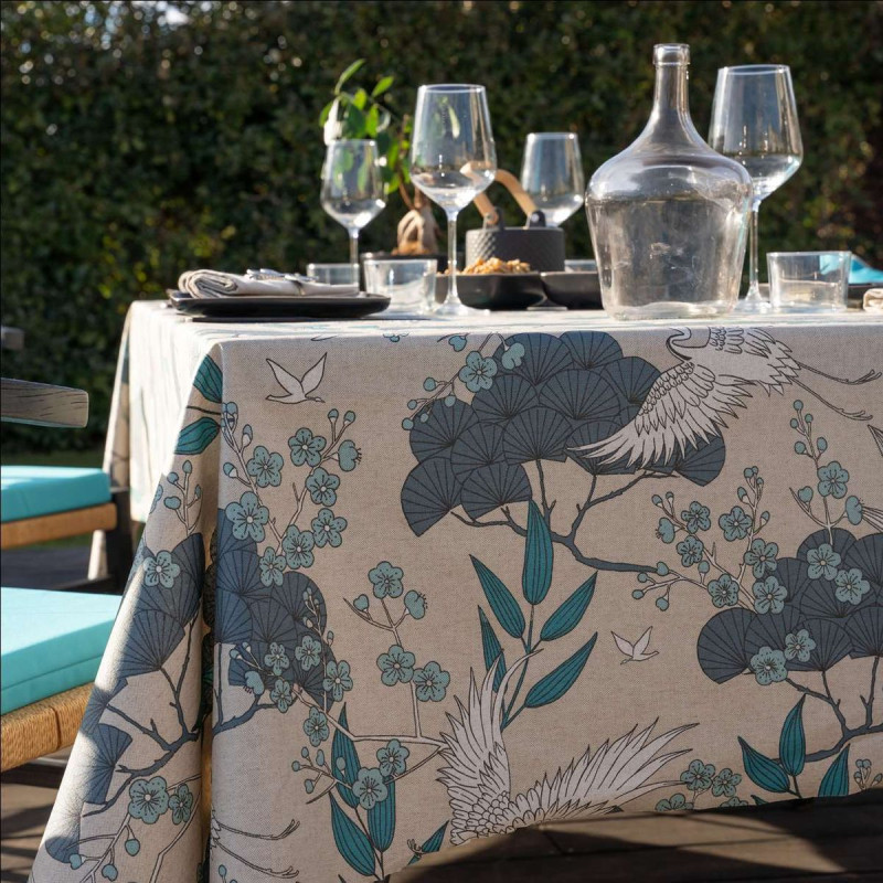 Nappe Rectangulaire Okaido Turquoise 200x150 cm Enduite Antitache Nappe Rectangulaire Okaido Turquoise 200x150 cm Enduite Antitache