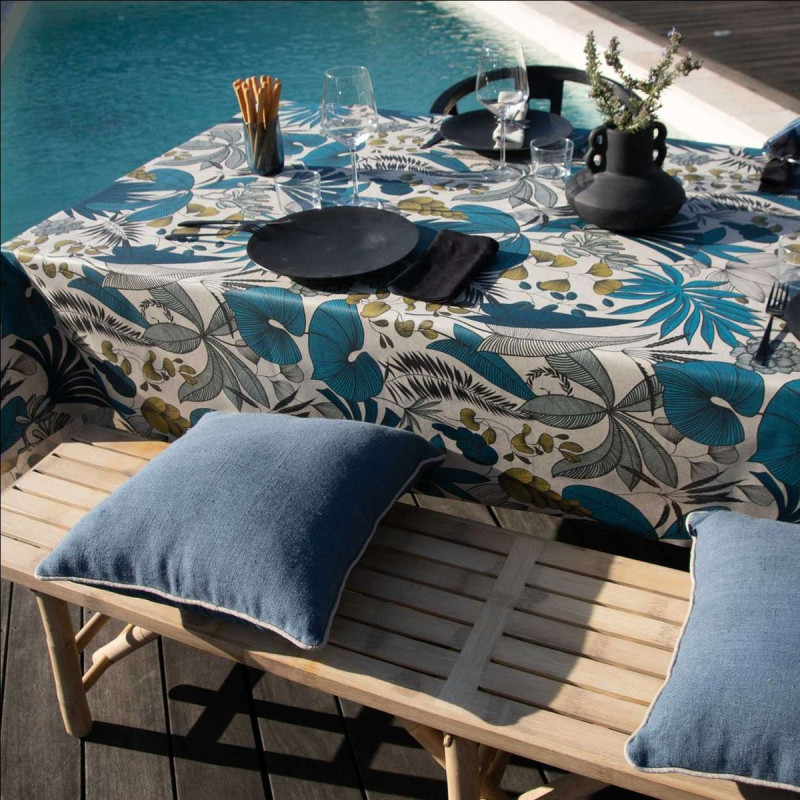 Nappe Rectangulaire Lombok Turquoise 250x150 cm Enduite Antitache Nappe Rectangulaire Lombok Turquoise 250x150 cm Enduite Antitache