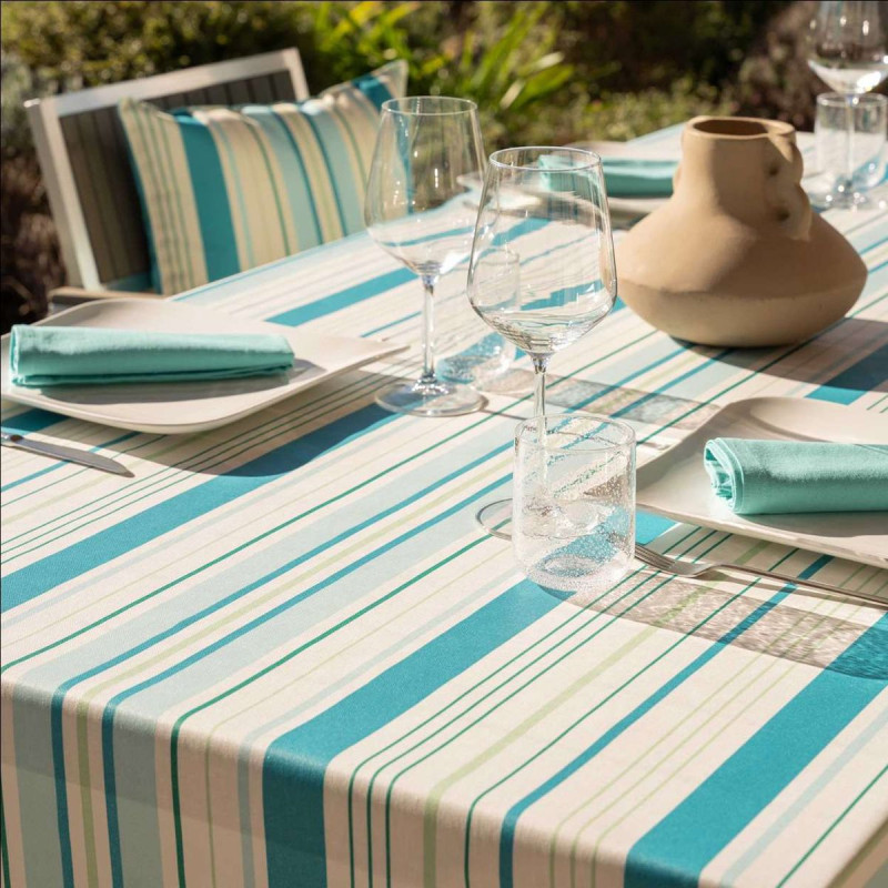 Nappe Rectangulaire Biscarosse Turquoise 150x200 cm Enduite Antitache Nappe Rectangulaire Biscarosse Turquoise 150x200 cm Enduite Antitache