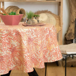Nappe Ronde Coraux Orange Ø 155 cm Enduite et Antitache