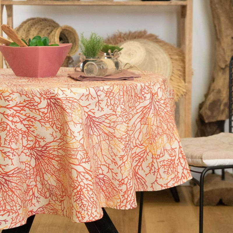 Nappe Ronde Coraux Orange Ø 155 cm Enduite et Antitache Nappe Ronde Coraux Orange Ø 155 cm Enduite et Antitache