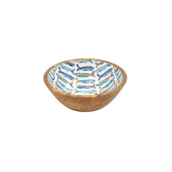 Bol en Bois de Manguier et Émail Motif Sardines D17,5 cm
